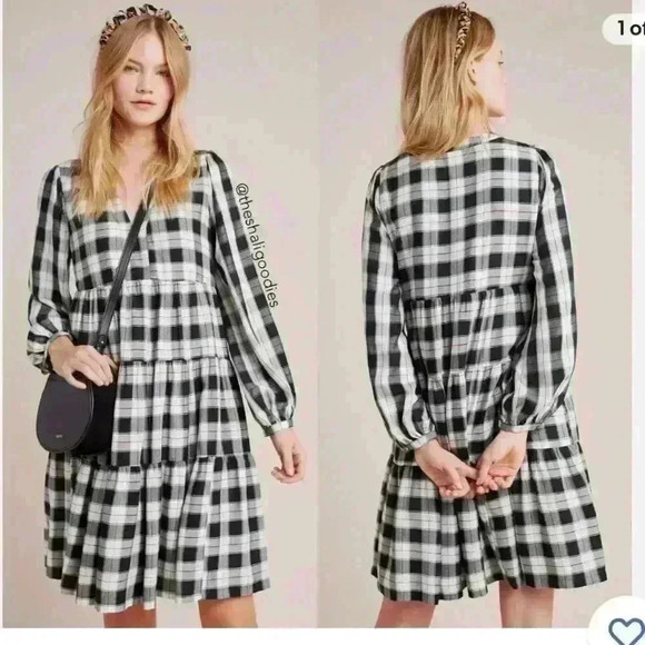 ANTHROPOLOGIE Amber Plaid Tiered Tunic Dress MAEVE Sz S - Picture 3 of 8